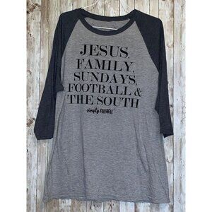 Women's Simply Faithful Jesus Family Sundays Football South Baseball Shirt Large